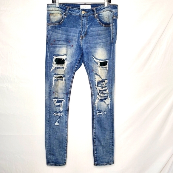 Lifted Anchors Distressed Men's Jeans Size 32 Faded Patched Denim Grunge Rare - Picture 14 of 14